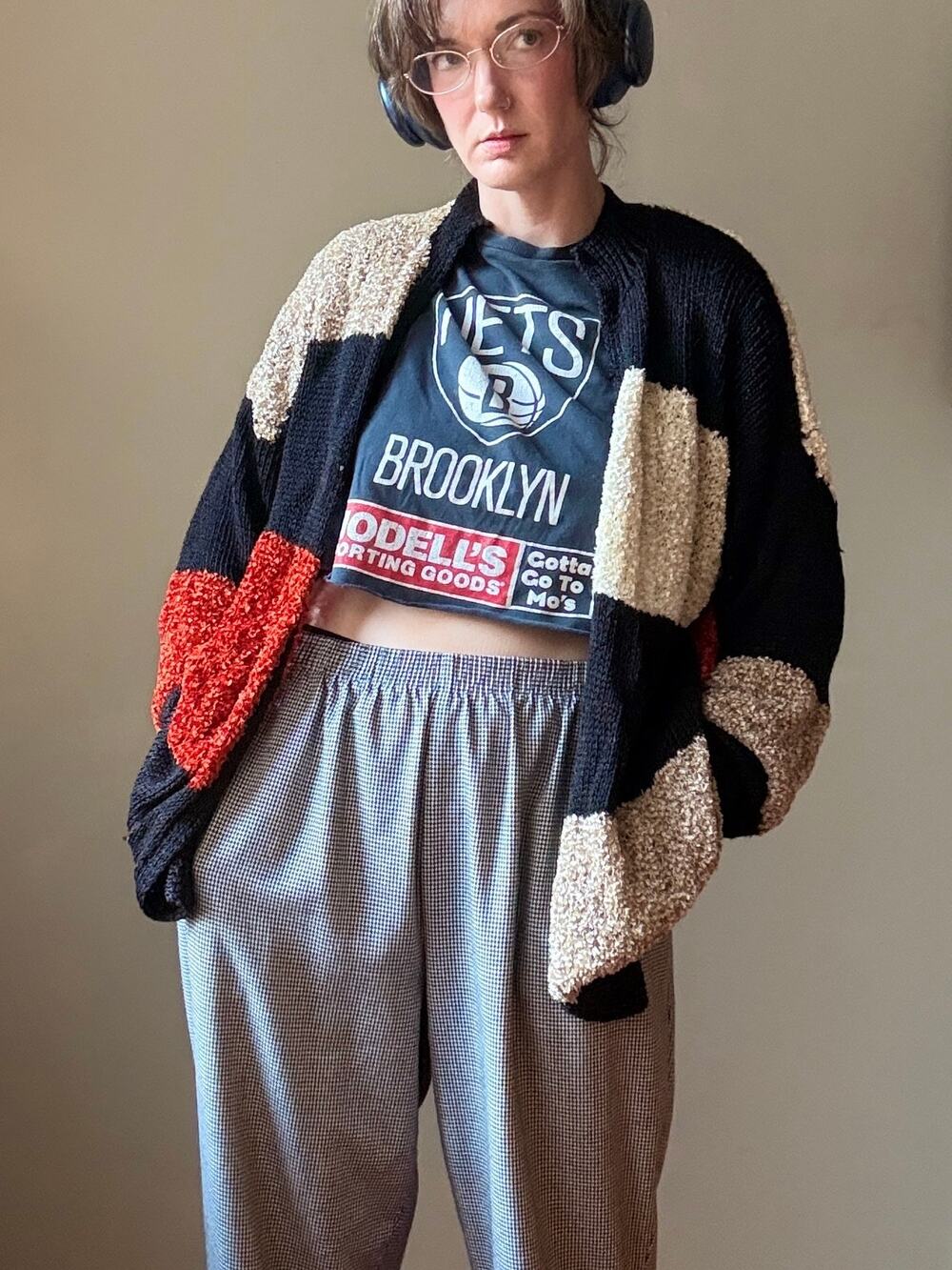 Vintage 80s Hand Knit Cardigan | Colorblock Chenille Bouclé Oversized Sweater